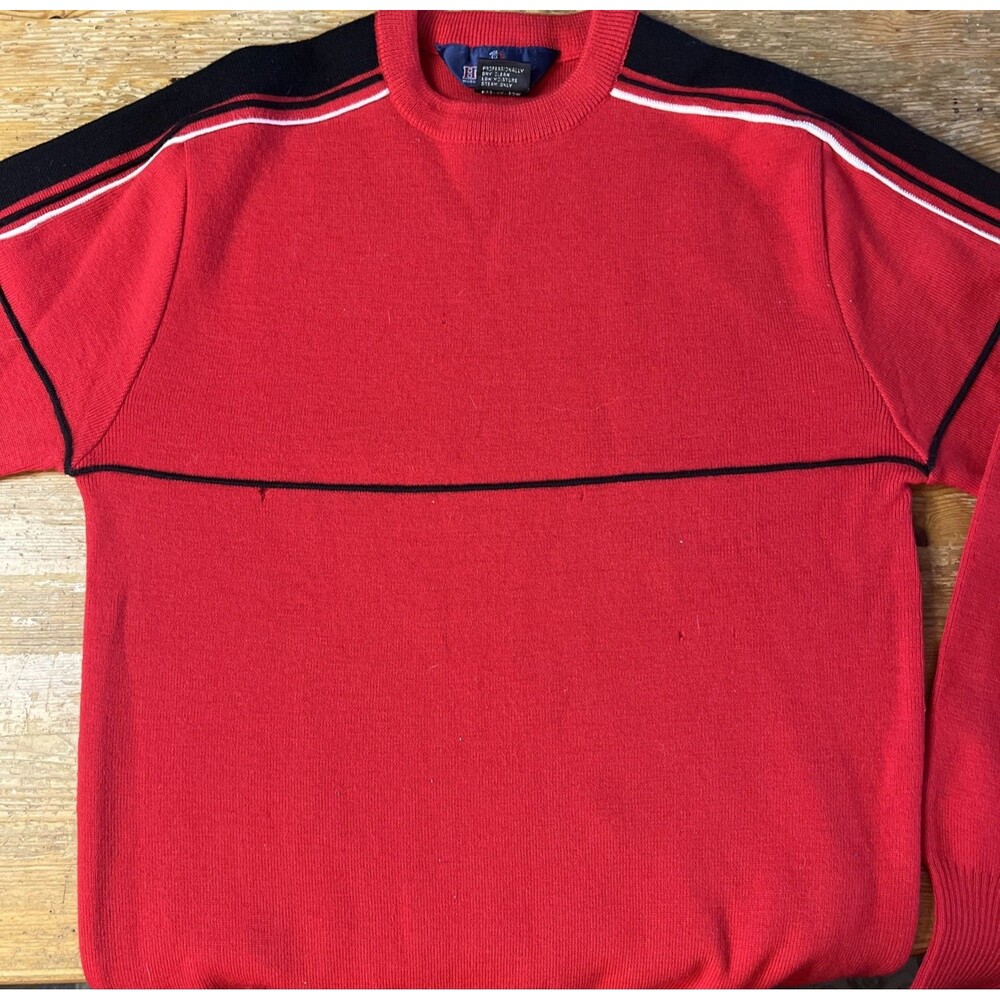 Vintage Ski Sweater Wool Herman's Pullover Mens M 80s 90s Red Black